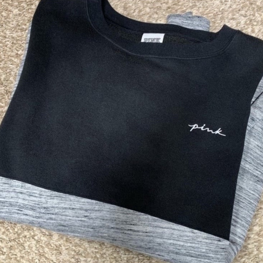 PINK Victoria's Secret Signature Campus Crewneck Sweater Black and Gray
